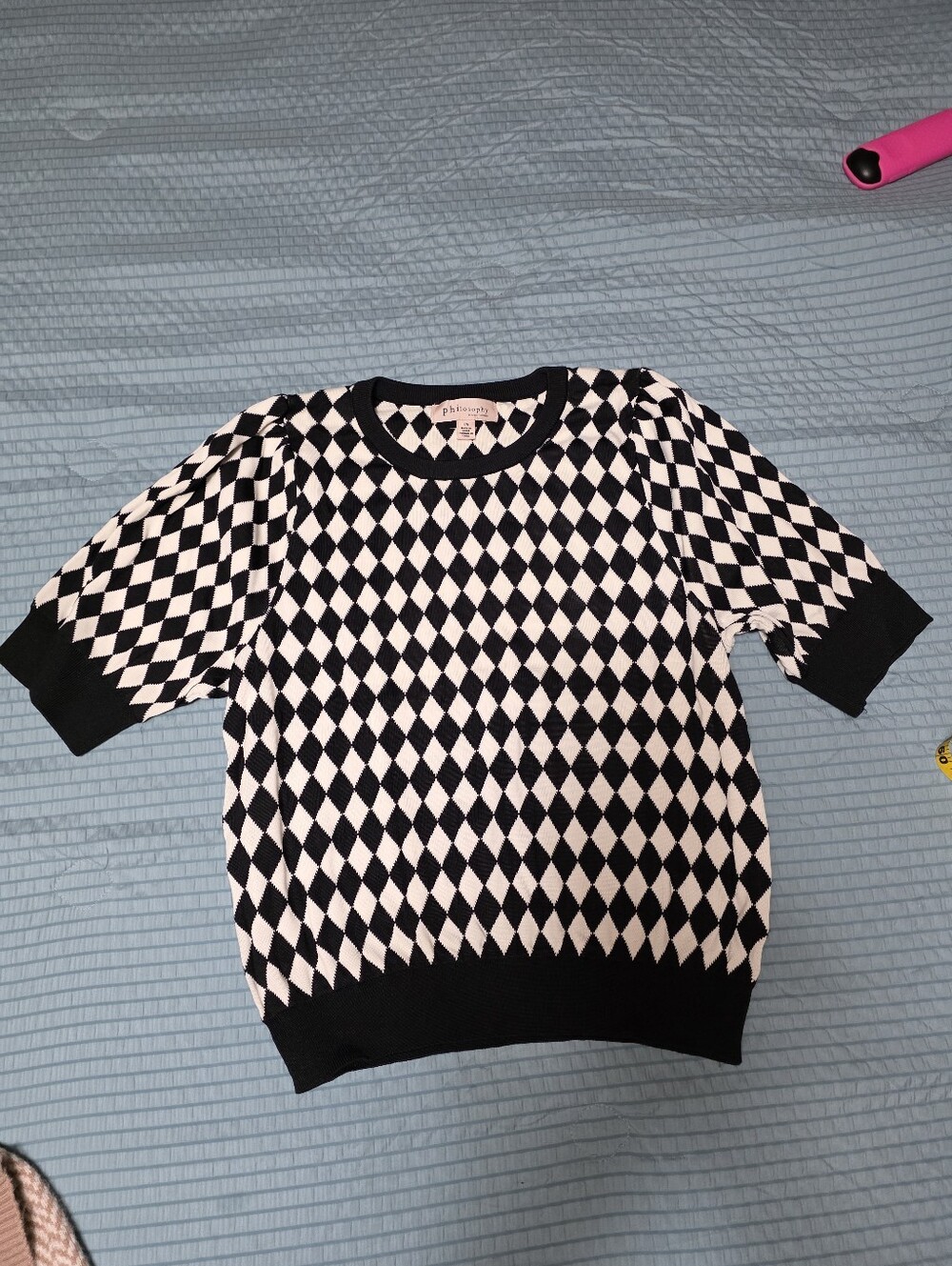 Philosophy Black and White Diamond-Pattern Crewneck Sweater